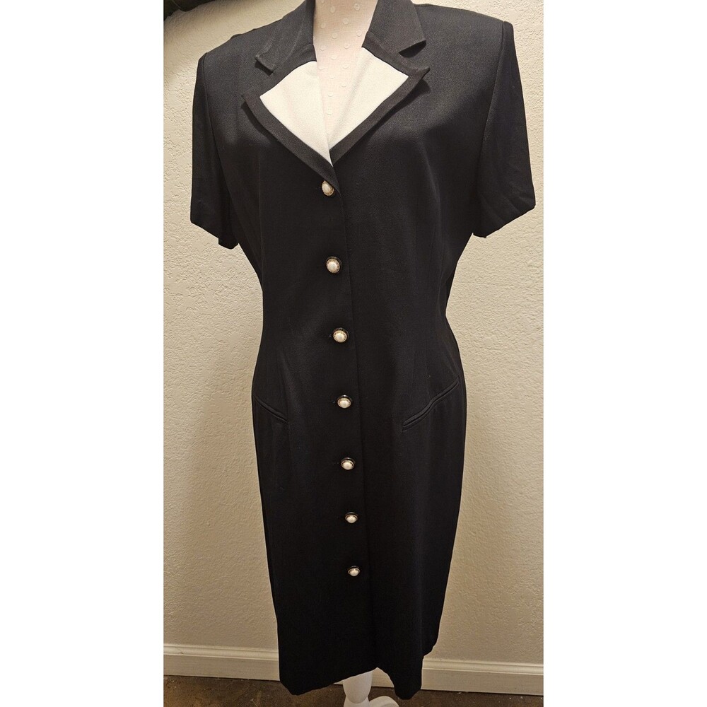 Vintage 80s Nicole Miller Dress Sheath Button Down Shoulder Pads Sz 14 Midi